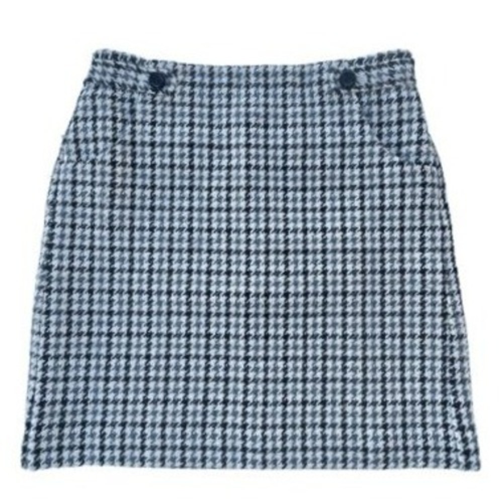 T7 Ann‎ Taylor Petites Houndstooth Mini Skirt A-Line Y2K Vintage Wool Pockets